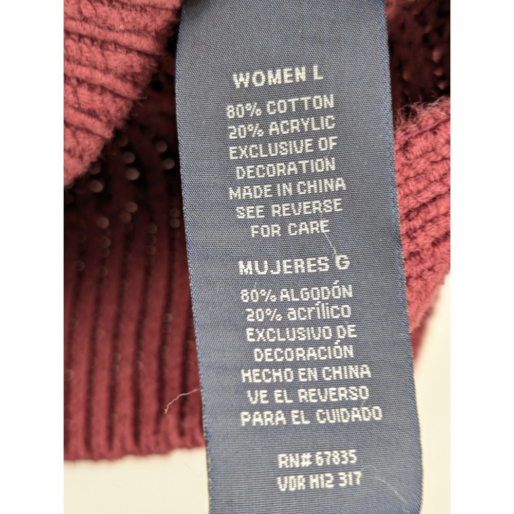 Nautica Cable Knit Heavyweight Crewneck Sweater Size L Maroon Cottagecore Granny - Picture 5 of 10